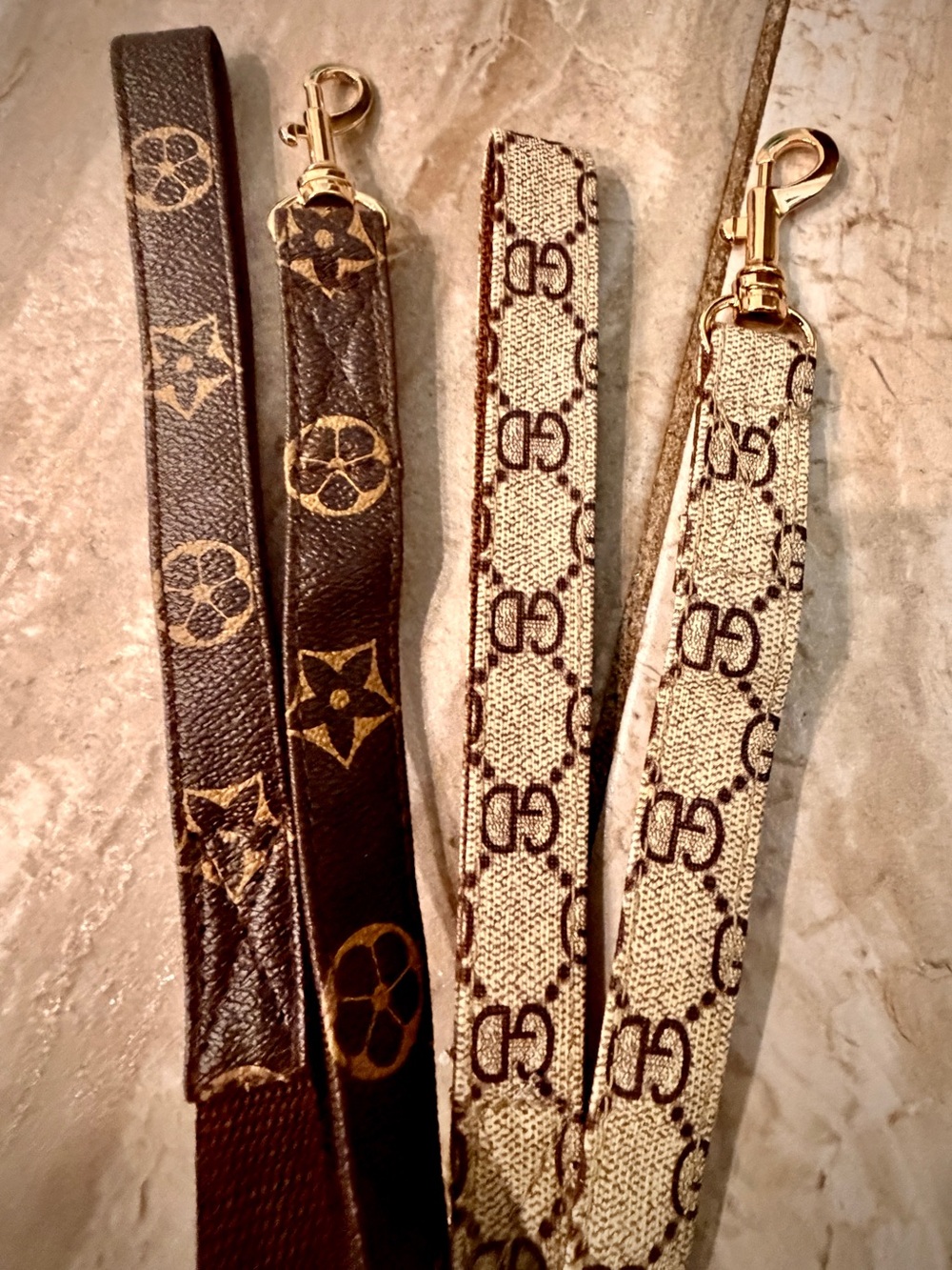 Designer-Inspired Brown and Beige Patterned Wristlet Straps